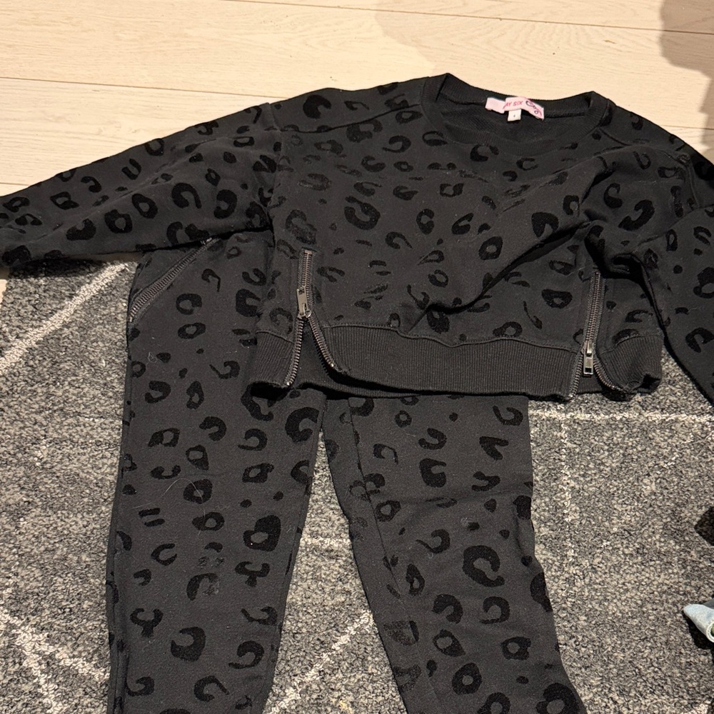 Kids Black Leopard Print Matching Set